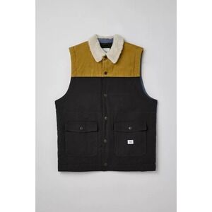 Katin Mens Canvas Vest Sherpa Lined Corduroy Yoke Black Tan Size Medium